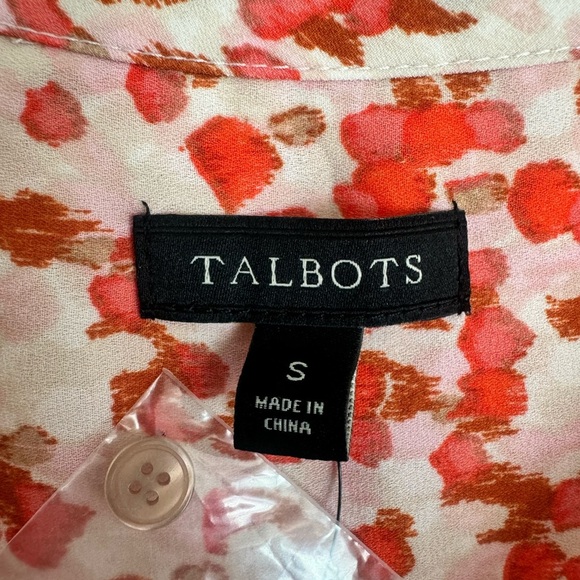 TALBOTS Orange Coral Abstract Patterned Pintucked Career Blouse Size S NWT $90 - Picture 3 of 11